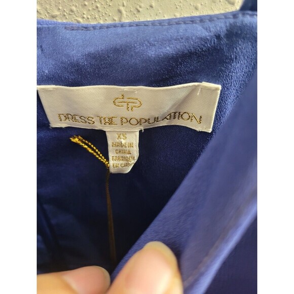 Dress The Population Claudia Midi Ruffle-Trim Dress in Sapphire Size XS - Picture 2 of 9